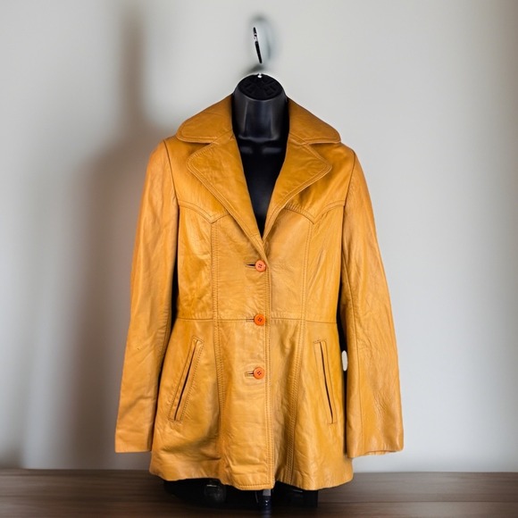 Western Chief Jackets & Blazers - Vintage 70s Leather Jacket Womens S Driving‎ Western Yellow *Read